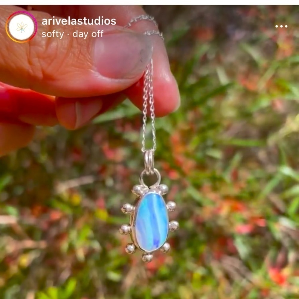Opal Sterling Silver Pendant Necklace Artisan Handmade by Arivelastudios Jewelry